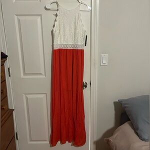 Brand new coral/white lined maxi dress